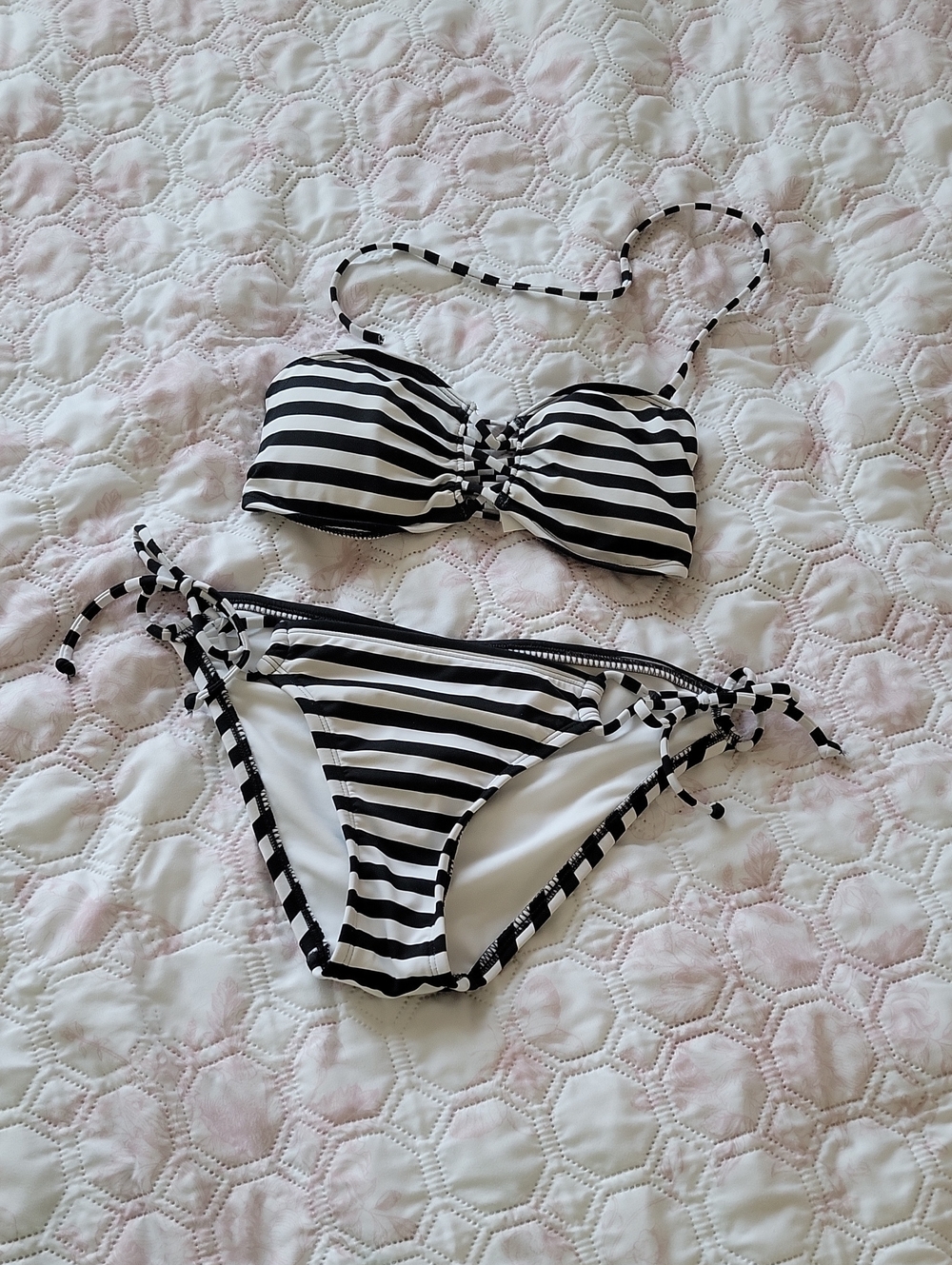 Abercrombie & Fitch Black and White Striped Two-Piece Bikini